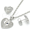 Juego de Arete y Dije de Adulto 10.106.0013.1 Rodio Laminado, Diseño de Corazón, con Zirconia Cubica Blanca, Pulido, Rodinado