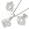 Juego de Arete y Dije de Adulto 10.106.0013.1 Rodio Laminado, Diseño de Corazón, con Zirconia Cubica Blanca, Pulido, Rodinado