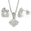Juego de Arete y Dije de Adulto 10.106.0013.1 Rodio Laminado, Diseño de Corazón, con Zirconia Cubica Blanca, Pulido, Rodinado