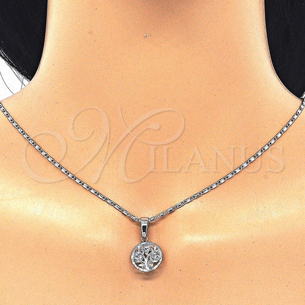 Juego de Arete y Dije de Adulto 10.106.0014.1 Rodio Laminado, Diseño de Ãrbol, con Zirconia Cubica Blanca, Pulido, Rodinado