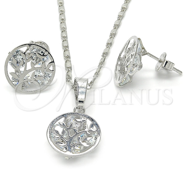 Juego de Arete y Dije de Adulto 10.106.0014.1 Rodio Laminado, Diseño de Ãrbol, con Zirconia Cubica Blanca, Pulido, Rodinado