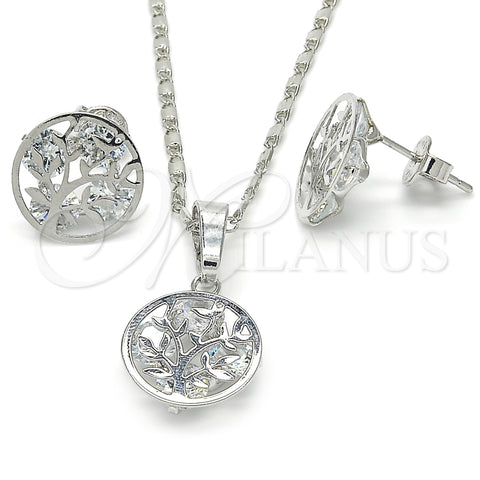 Juego de Arete y Dije de Adulto 10.106.0014.1 Rodio Laminado, Diseño de Ãrbol, con Zirconia Cubica Blanca, Pulido, Rodinado