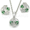 Juego de Arete y Dije de Adulto 10.106.0014.3 Rodio Laminado, Diseño de Ãrbol, con Zirconia Cubica Verde y Blanca, Pulido, Rodinado