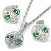 Juego de Arete y Dije de Adulto 10.106.0014.3 Rodio Laminado, Diseño de Ãrbol, con Zirconia Cubica Verde y Blanca, Pulido, Rodinado