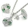 Juego de Arete y Dije de Adulto 10.106.0014.3 Rodio Laminado, Diseño de Ãrbol, con Zirconia Cubica Verde y Blanca, Pulido, Rodinado