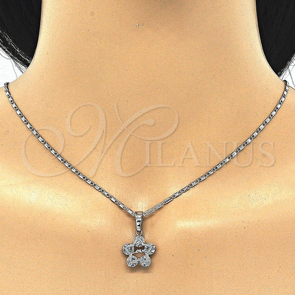 Juego de Arete y Dije de Adulto 10.106.0015.1 Rodio Laminado, Diseño de Estrella y Amor, con Zirconia Cubica Blanca, Pulido, Rodinado