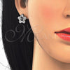 Juego de Arete y Dije de Adulto 10.106.0015.1 Rodio Laminado, Diseño de Estrella y Amor, con Zirconia Cubica Blanca, Pulido, Rodinado