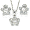 Juego de Arete y Dije de Adulto 10.106.0015.1 Rodio Laminado, Diseño de Estrella y Amor, con Zirconia Cubica Blanca, Pulido, Rodinado