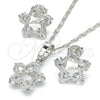 Juego de Arete y Dije de Adulto 10.106.0015.1 Rodio Laminado, Diseño de Estrella y Amor, con Zirconia Cubica Blanca, Pulido, Rodinado