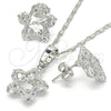 Juego de Arete y Dije de Adulto 10.106.0015.1 Rodio Laminado, Diseño de Estrella y Amor, con Zirconia Cubica Blanca, Pulido, Rodinado