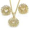 Juego de Arete y Dije de Adulto 10.106.0016 Oro Laminado, con Blanca Zirconia Cubica, Pulido, Tono Dorado