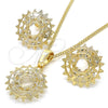 Juego de Arete y Dije de Adulto 10.106.0016 Oro Laminado, con Blanca Zirconia Cubica, Pulido, Tono Dorado