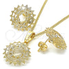 Juego de Arete y Dije de Adulto 10.106.0016 Oro Laminado, con Blanca Zirconia Cubica, Pulido, Tono Dorado