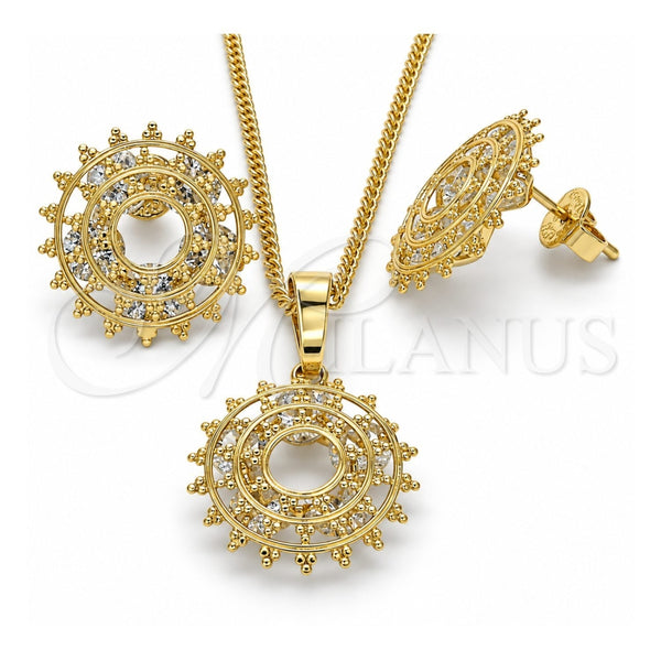 Juego de Arete y Dije de Adulto 10.106.0016 Oro Laminado, con Blanca Zirconia Cubica, Pulido, Tono Dorado