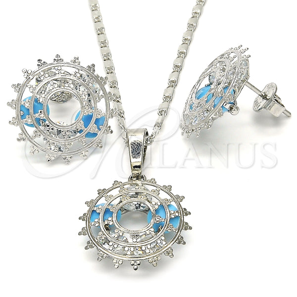 Juego de Arete y Dije de Adulto 10.106.0016.3 Rodio Laminado, con Zirconia Cubica Turquoise y Blanca, Pulido, Rodinado