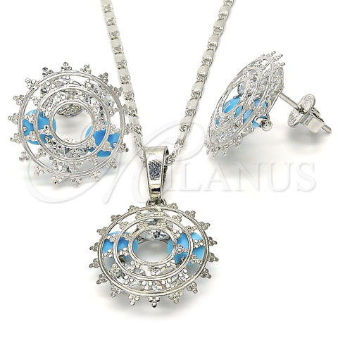 Juego de Arete y Dije de Adulto 10.106.0016.3 Rodio Laminado, con Zirconia Cubica Turquoise y Blanca, Pulido, Rodinado