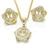 Juego de Arete y Dije de Adulto 10.106.0017 Oro Laminado, Diseño de Corona, con Blanca Zirconia Cubica, Pulido, Tono Dorado