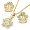 Juego de Arete y Dije de Adulto 10.106.0017 Oro Laminado, Diseño de Corona, con Blanca Zirconia Cubica, Pulido, Tono Dorado