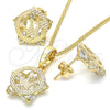 Juego de Arete y Dije de Adulto 10.106.0017 Oro Laminado, Diseño de Corona, con Blanca Zirconia Cubica, Pulido, Tono Dorado