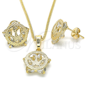 Juego de Arete y Dije de Adulto 10.106.0017 Oro Laminado, Diseño de Corona, con Blanca Zirconia Cubica, Pulido, Tono Dorado