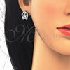 Juego de Arete y Dije de Adulto 10.106.0017.3 Rodio Laminado, Diseño de Corona, con Zirconia Cubica Verde y Blanca, Pulido, Rodinado