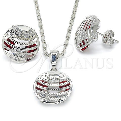 Juego de Arete y Dije de Adulto 10.106.0019.3 Rodio Laminado, con Zirconia Cubica Granate y Blanca, Pulido, Rodinado