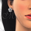 Juego de Arete y Dije de Adulto 10.106.0021.1 Rodio Laminado, Diseño de Flor, con Zirconia Cubica Blanca, Pulido, Rodinado