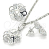 Juego de Arete y Dije de Adulto 10.106.0021.1 Rodio Laminado, Diseño de Flor, con Zirconia Cubica Blanca, Pulido, Rodinado