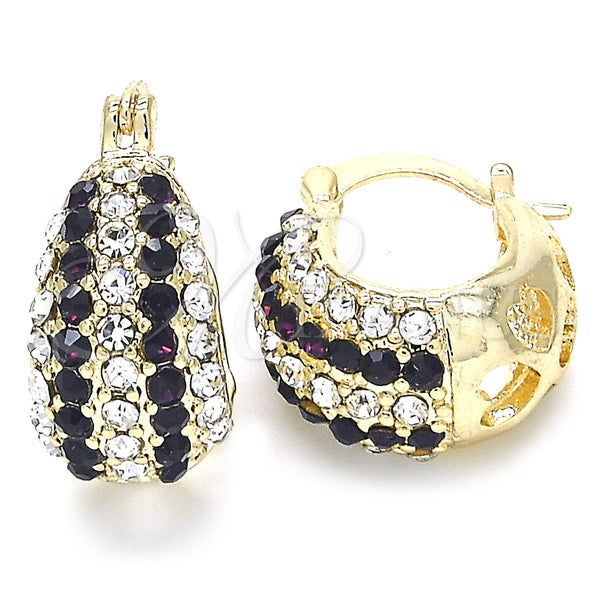 Argolla Pequeña 02.100.0079.4.15 Oro Laminado, con Amatista and Blanca Cristal, Pulido, Tono Dorado