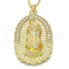 Dije Religioso 05.213.0027 Oro Laminado, Diseño de Guadalupe, con Blanca Cristal, Pulido, Tono Dorado