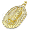 Dije Religioso 05.213.0027 Oro Laminado, Diseño de Guadalupe, con Blanca Cristal, Pulido, Tono Dorado