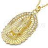 Dije Religioso 05.213.0027 Oro Laminado, Diseño de Guadalupe, con Blanca Cristal, Pulido, Tono Dorado