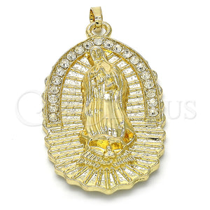 Dije Religioso 05.213.0027 Oro Laminado, Diseño de Guadalupe, con Blanca Cristal, Pulido, Tono Dorado