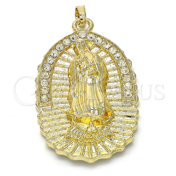 Dije Religioso 05.213.0027 Oro Laminado, Diseño de Guadalupe, con Blanca Cristal, Pulido, Tono Dorado
