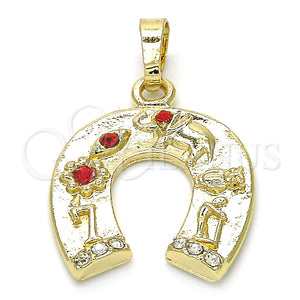 Dije Elegante 05.213.0028 Oro Laminado, Diseño de Elefante y Flor, con Granate and Blanca Cristal, Pulido, Tono Dorado