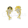 Arete Dormilona 02.174.0071 Plata Rodinada, Diseño de Delfín, con Micro Pave Blanca, Pulido, Tono Dorado