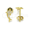 Arete Dormilona 02.174.0071 Plata Rodinada, Diseño de Delfín, con Micro Pave Blanca, Pulido, Tono Dorado