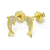 Arete Dormilona 02.174.0071 Plata Rodinada, Diseño de Delfín, con Micro Pave Blanca, Pulido, Tono Dorado