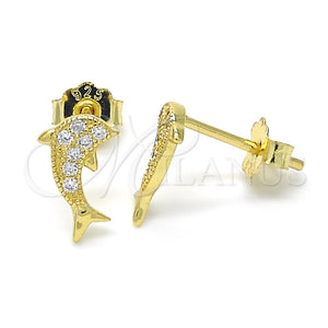 Arete Dormilona 02.174.0071 Plata Rodinada, Diseño de Delfín, con Micro Pave Blanca, Pulido, Tono Dorado