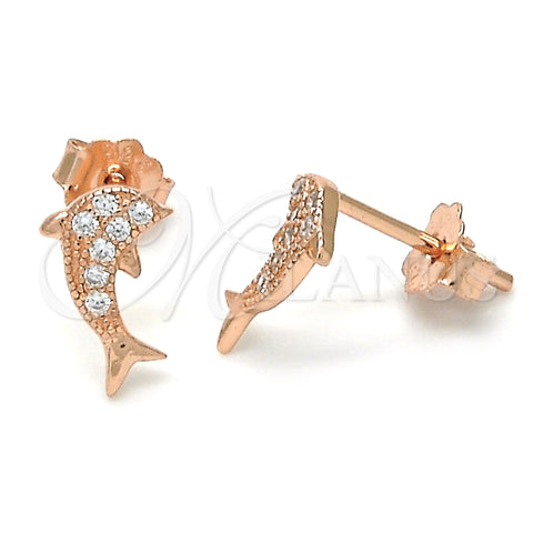 Arete Dormilona 02.174.0071.1 Plata Rodinada, Diseño de Delfín, con Blanca Micro Pave, Pulido, Tono Rosado