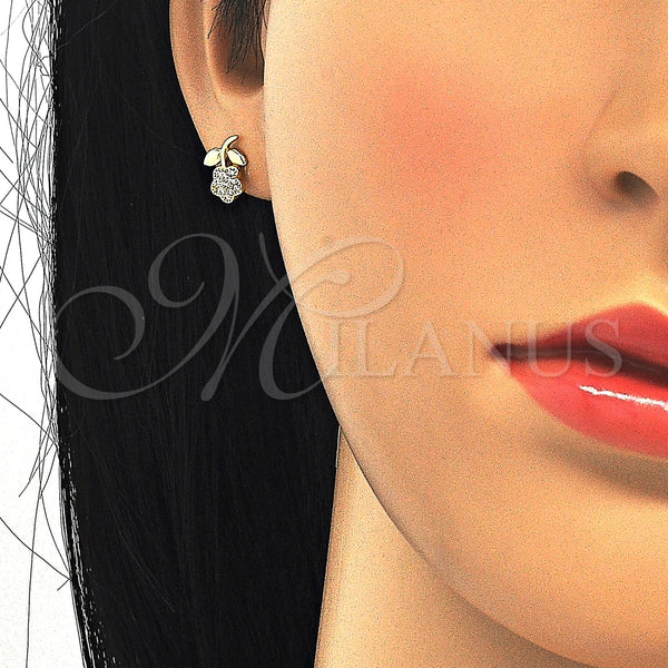 Arete Dormilona 02.174.0072 Plata Rodinada, Diseño de Flor, con Micro Pave Blanca, Pulido, Tono Dorado