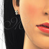 Arete Dormilona 02.174.0072 Plata Rodinada, Diseño de Flor, con Micro Pave Blanca, Pulido, Tono Dorado