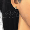 Arete Dormilona 02.174.0072 Plata Rodinada, Diseño de Flor, con Micro Pave Blanca, Pulido, Tono Dorado