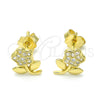 Arete Dormilona 02.174.0072 Plata Rodinada, Diseño de Flor, con Micro Pave Blanca, Pulido, Tono Dorado