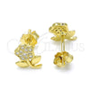 Arete Dormilona 02.174.0072 Plata Rodinada, Diseño de Flor, con Micro Pave Blanca, Pulido, Tono Dorado