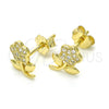 Arete Dormilona 02.174.0072 Plata Rodinada, Diseño de Flor, con Micro Pave Blanca, Pulido, Tono Dorado