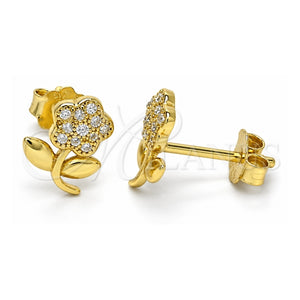 Arete Dormilona 02.174.0072 Plata Rodinada, Diseño de Flor, con Micro Pave Blanca, Pulido, Tono Dorado