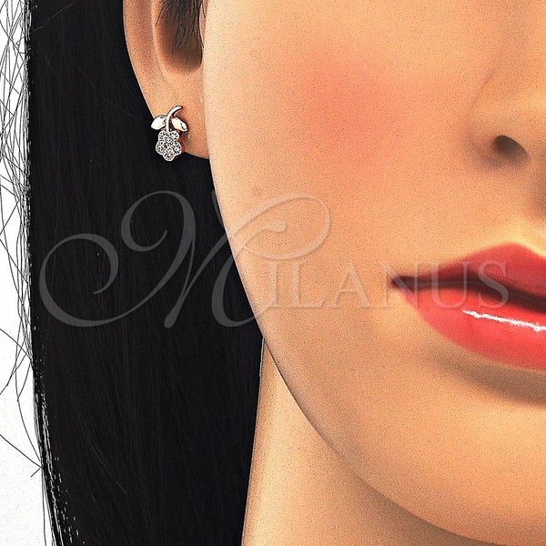 Arete Dormilona 02.174.0072.1 Plata Rodinada, Diseño de Flor, con Micro Pave Blanca, Pulido, Tono Rosado