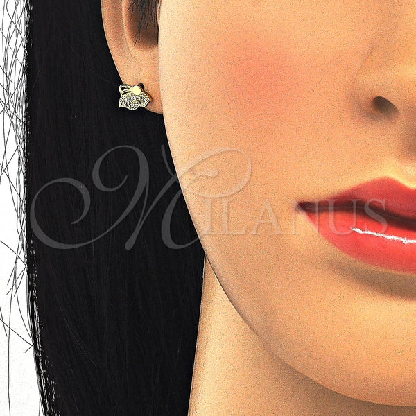 Arete Dormilona 02.174.0073 Plata Rodinada, Diseño de Mariposa, con Micro Pave Blanca, Pulido, Tono Dorado