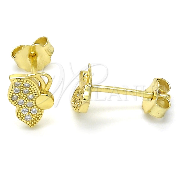 Arete Dormilona 02.174.0073 Plata Rodinada, Diseño de Mariposa, con Micro Pave Blanca, Pulido, Tono Dorado